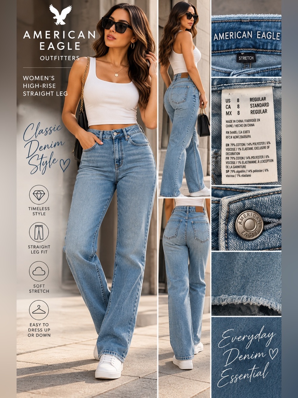 American Eagle Outfitters Women’s High-Rise Straight Leg Jeans - Light Blue sz 0